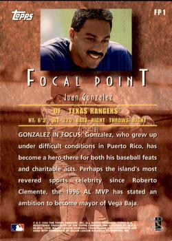1998 Topps - Focal Point #FP1 Juan Gonzalez Back