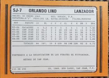 1988-89 BYN Puerto Rico Winter League #135 Orlando Lind Back