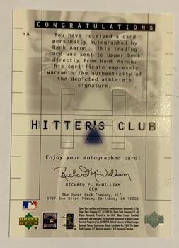 2000 Upper Deck Hitter's Club - Autographs #HA Hank Aaron Back