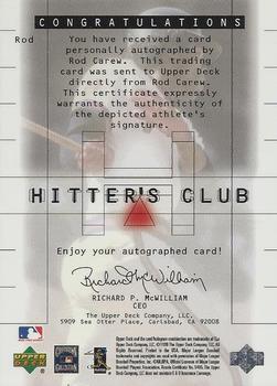 2000 Upper Deck Hitter's Club - Autographs #ROD Rod Carew Back