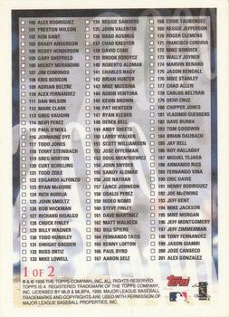 2000 Topps - Checklists Series 1 Red #1 Checklist 1 of 2: 1-201 Back