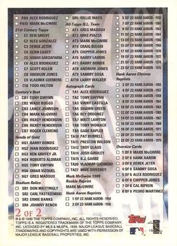 2000 Topps - Checklists Series 1 Red #2 Checklist 2 of 2: 202-240 and Inserts Back