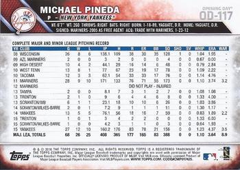 2016 Topps Opening Day - Blue Foil #OD-117 Michael Pineda Back