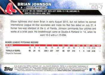 2016 Topps Opening Day - Purple Foil #OD-7 Brian Johnson Back