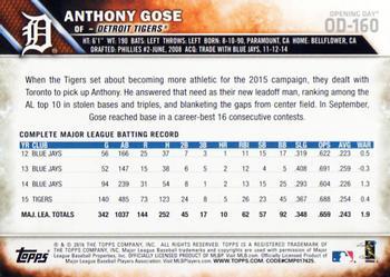 2016 Topps Opening Day - Purple Foil #OD-160 Anthony Gose Back