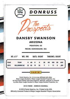 2016 Donruss - The Prospects #TP6 Dansby Swanson Back