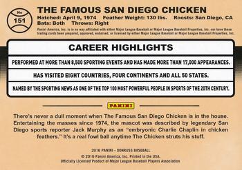 2016 Donruss - Black Border #151 The Famous San Diego Chicken Back