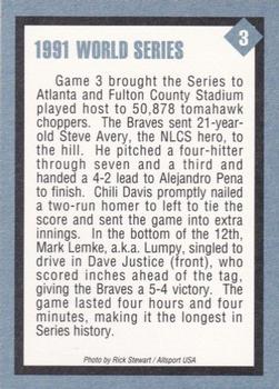 1991 Tuff Stuff 1991 World Series #3 Dave Justice Back