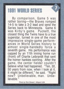 1991 Tuff Stuff 1991 World Series #7 Kirby Puckett Back