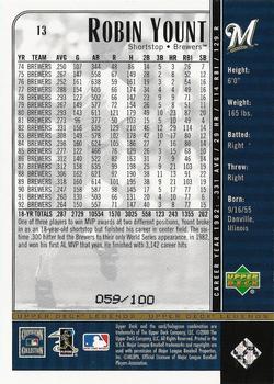 2000 Upper Deck Legends - Commemorative Collection #13 Robin Yount  Back