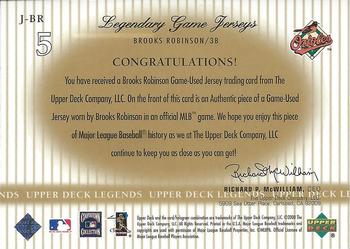 2000 Upper Deck Legends - Legendary Game Jerseys #J-BR Brooks Robinson  Back