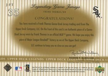2000 Upper Deck Legends - Legendary Game Jerseys #J-FT Frank Thomas  Back