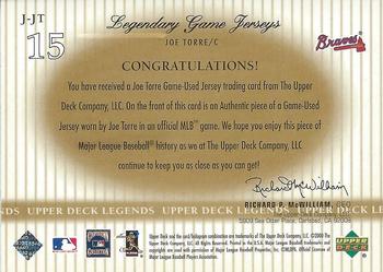 2000 Upper Deck Legends - Legendary Game Jerseys #J-JT Joe Torre  Back
