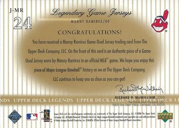 2000 Upper Deck Legends - Legendary Game Jerseys #J-MR Manny Ramirez  Back