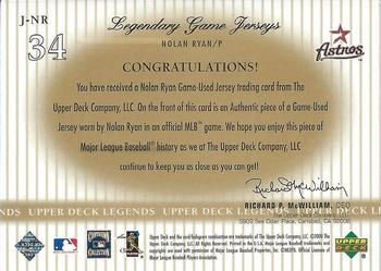 2000 Upper Deck Legends - Legendary Game Jerseys #J-NR Nolan Ryan  Back