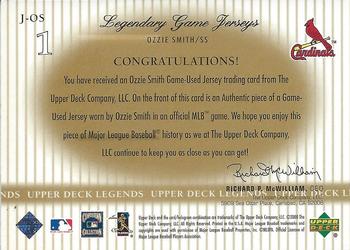 2000 Upper Deck Legends - Legendary Game Jerseys #J-OS Ozzie Smith  Back