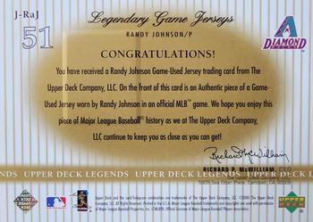 2000 Upper Deck Legends - Legendary Game Jerseys #J-RaJ Randy Johnson  Back