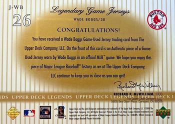 2000 Upper Deck Legends - Legendary Game Jerseys #J-WB Wade Boggs  Back
