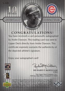 2000 Upper Deck Legends - Legendary Signatures #S-AD Andre Dawson Back