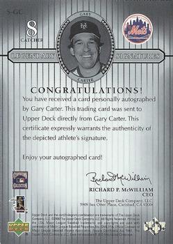 2000 Upper Deck Legends - Legendary Signatures #S-GC Gary Carter Back