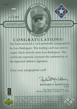 2000 Upper Deck Legends - Legendary Signatures #S-IR Ivan Rodriguez Back