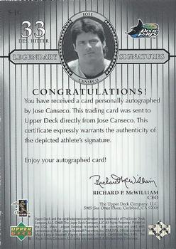 2000 Upper Deck Legends - Legendary Signatures #S-JC Jose Canseco Back