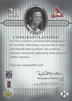 2000 Upper Deck Legends - Legendary Signatures #S-LB Lou Brock Back