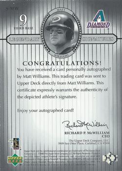 2000 Upper Deck Legends - Legendary Signatures #S-MW Matt Williams Back