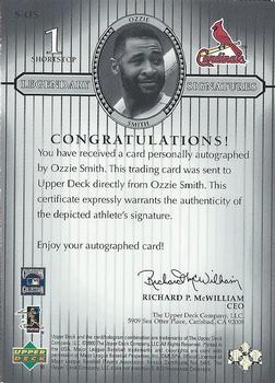 2000 Upper Deck Legends - Legendary Signatures #S-OS Ozzie Smith Back