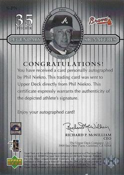 2000 Upper Deck Legends - Legendary Signatures #S-PN Phil Niekro Back