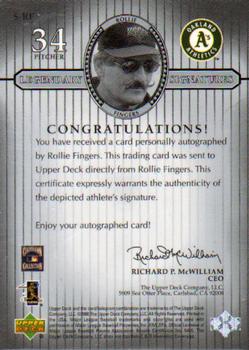 2000 Upper Deck Legends - Legendary Signatures #S-RF Rollie Fingers Back