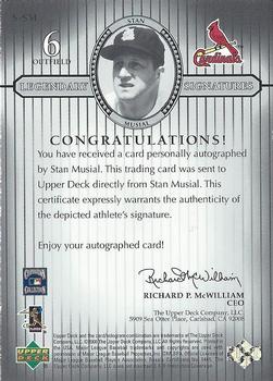 2000 Upper Deck Legends - Legendary Signatures #S-SM Stan Musial Back