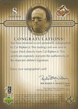 2000 Upper Deck Legends - Legendary Signatures Gold #S-CR Cal Ripken Jr.  Back