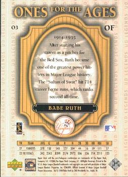 2000 Upper Deck Legends - Ones for the Ages #O3 Babe Ruth  Back