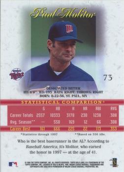 1998 Topps Gold Label - Class 2 #73 Paul Molitor Back