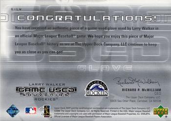 2000 Upper Deck MVP - Game Used Souvenirs #G-LW Larry Walker Back