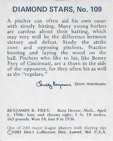 1981 Den's Collectors Den 1937 Diamond Stars Extension (Reprint) #109 Benny Frey Back