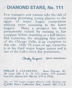 1981 Den's Collectors Den 1937 Diamond Stars Extension (Reprint) #111 Phil Cavarretta Back
