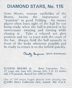 1981 Den's Collectors Den 1937 Diamond Stars Extension (Reprint) #115 Gene Moore Back