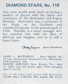 1981 Den's Collectors Den 1937 Diamond Stars Extension (Reprint) #119 Jim Bottomley / Rogers Hornsby Back