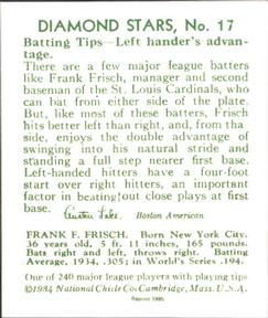 1985 1934-1936 Diamond Stars (reprint) #17 Frankie Frisch Back