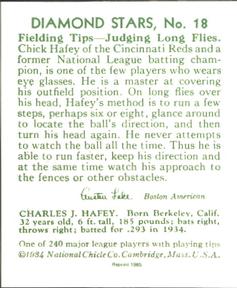 1985 1934-1936 Diamond Stars (reprint) #18 Chick Hafey Back