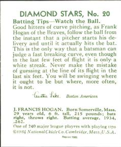 1985 1934-1936 Diamond Stars (reprint) #20 Frank Hogan Back