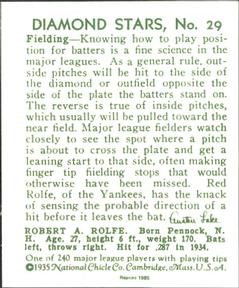 1985 1934-1936 Diamond Stars (reprint) #29 Red Rolfe Back