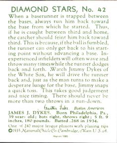 1985 1934-1936 Diamond Stars (reprint) #42 Jimmie Dykes Back
