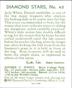 1985 1934-1936 Diamond Stars (reprint) #45 Jo Jo White Back