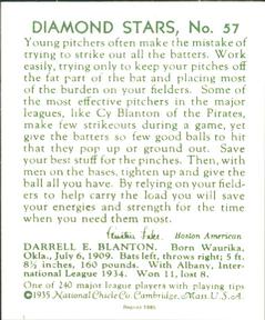 1985 1934-1936 Diamond Stars (reprint) #57 Cy Blanton Back