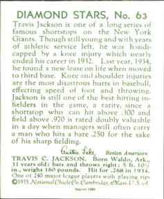 1985 1934-1936 Diamond Stars (reprint) #63 Travis Jackson Back