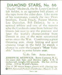 1985 1934-1936 Diamond Stars (reprint) #66 Ducky Medwick Back