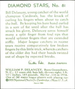 1985 1934-1936 Diamond Stars (reprint) #81 Bill DeLancey Back